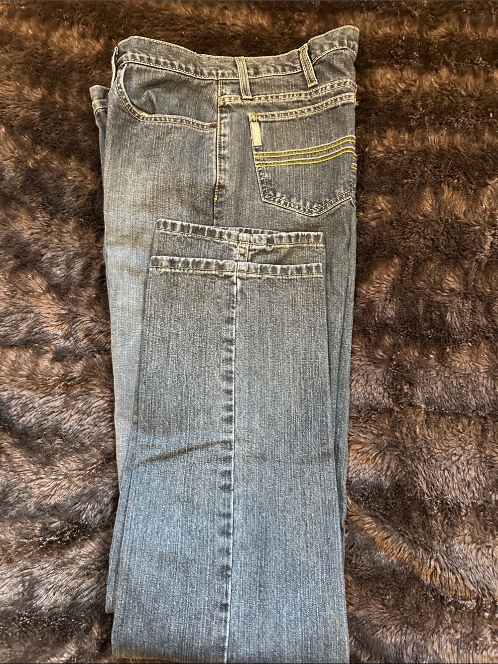 Cinch Men's Straight Jeans in Faded Blue with Yellow Stitching